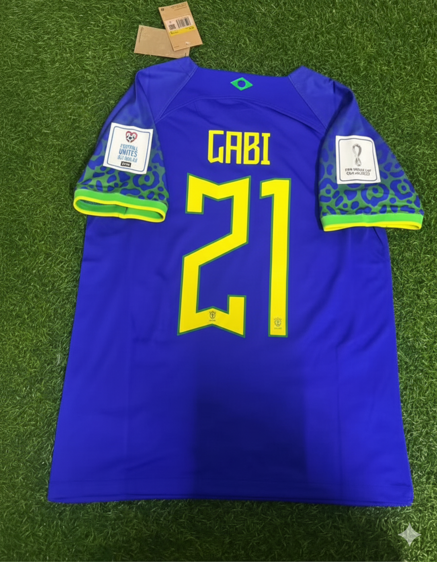 Gabriel Barbosa Brazil 2022 World Cup Retro Football Jersey – Back View
