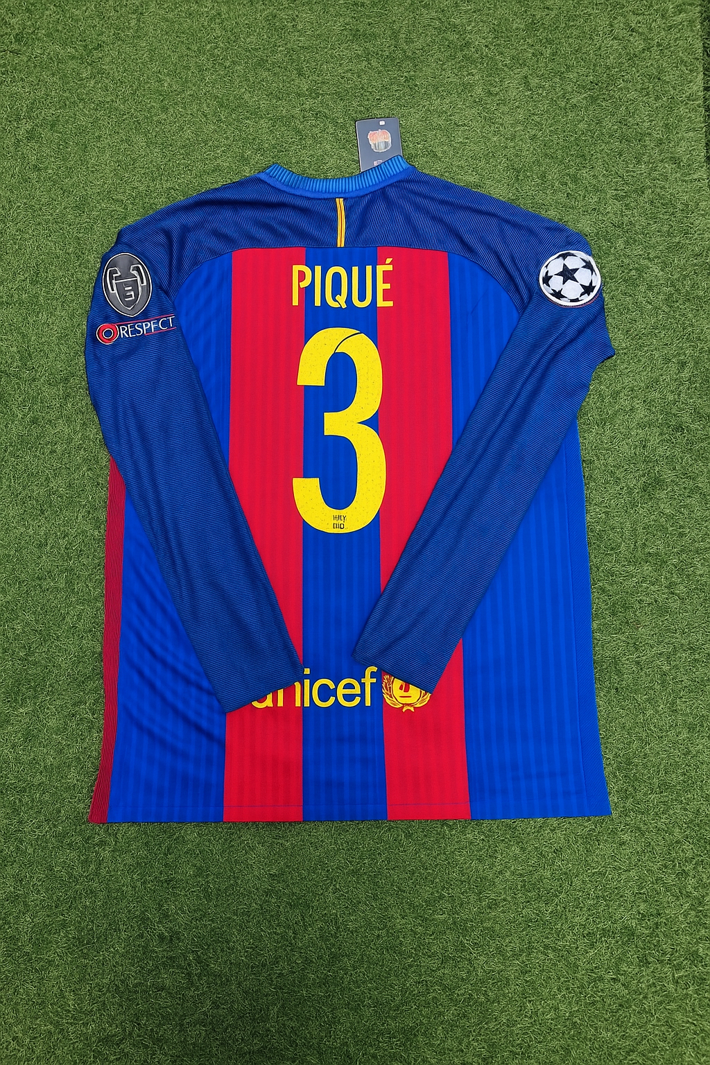 Gerard Pique Barcelona 2016 Special Patch Soccer Jersey – Back View