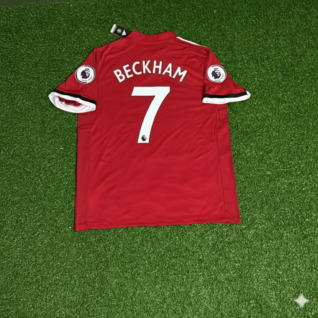 David Beckham Manchester United Red Retro Football Jersey – Back View