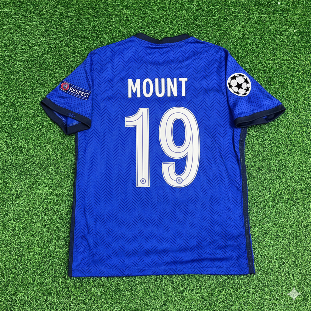 2021 Mason Mount Chelsea Champions League Final Porto Blue Retro Football Jersey – Back View