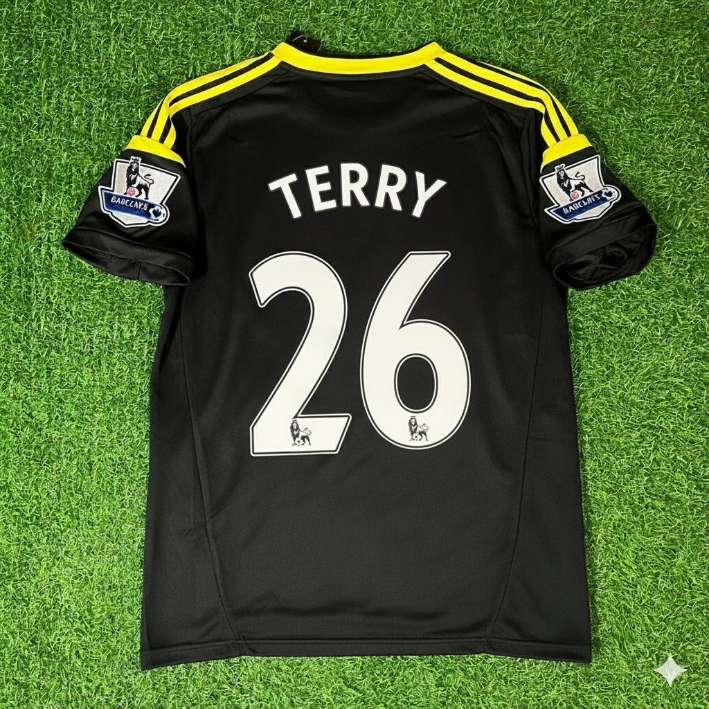 2012 John Terry Chelsea 2013 Black Blue Retro Football Jersey Soccer Shirtı – Back View