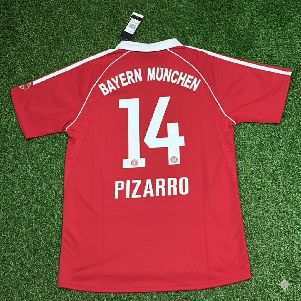 Claudio Pizarro Bayern Munich 2006/07 Red Retro Football Jersey – Back View