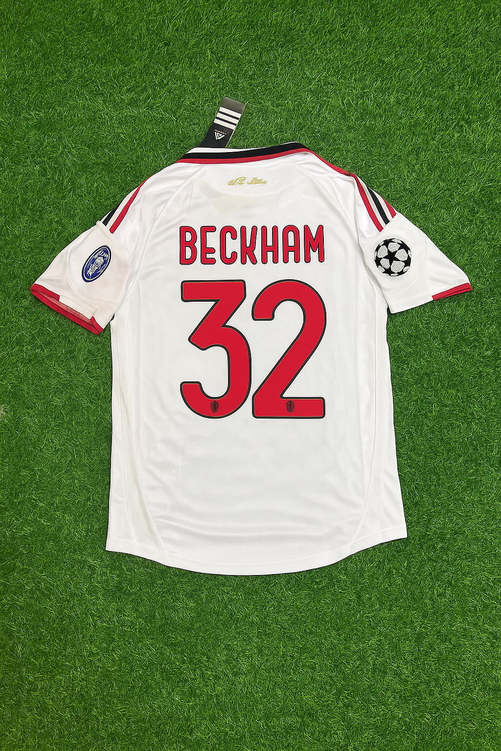 2009 David Beckham Milan 2010 Season White Retro Football Jersey – Back View