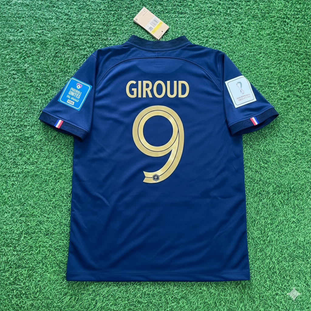 Olivier Giroud France 2022 World Cup Final Retro Jersey – Back View