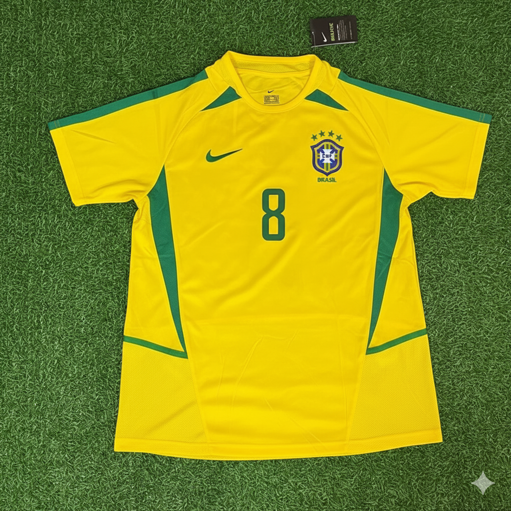 2002 Brazil World Cup Gilberto Silva Yellow Retro Football Jersey – Front View
