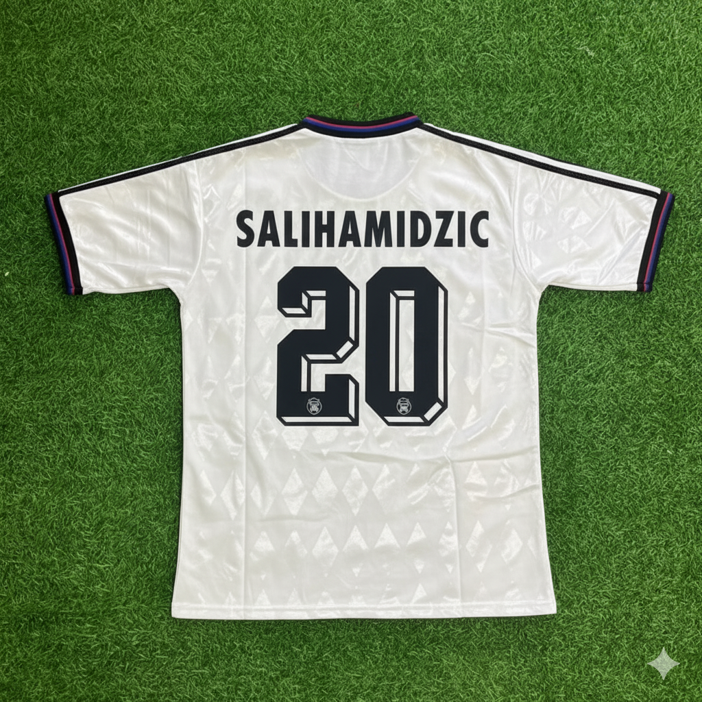 Hasan Salihamidžić Bayern Munich 1997/98 Away White Retro Football Jersey – Back View