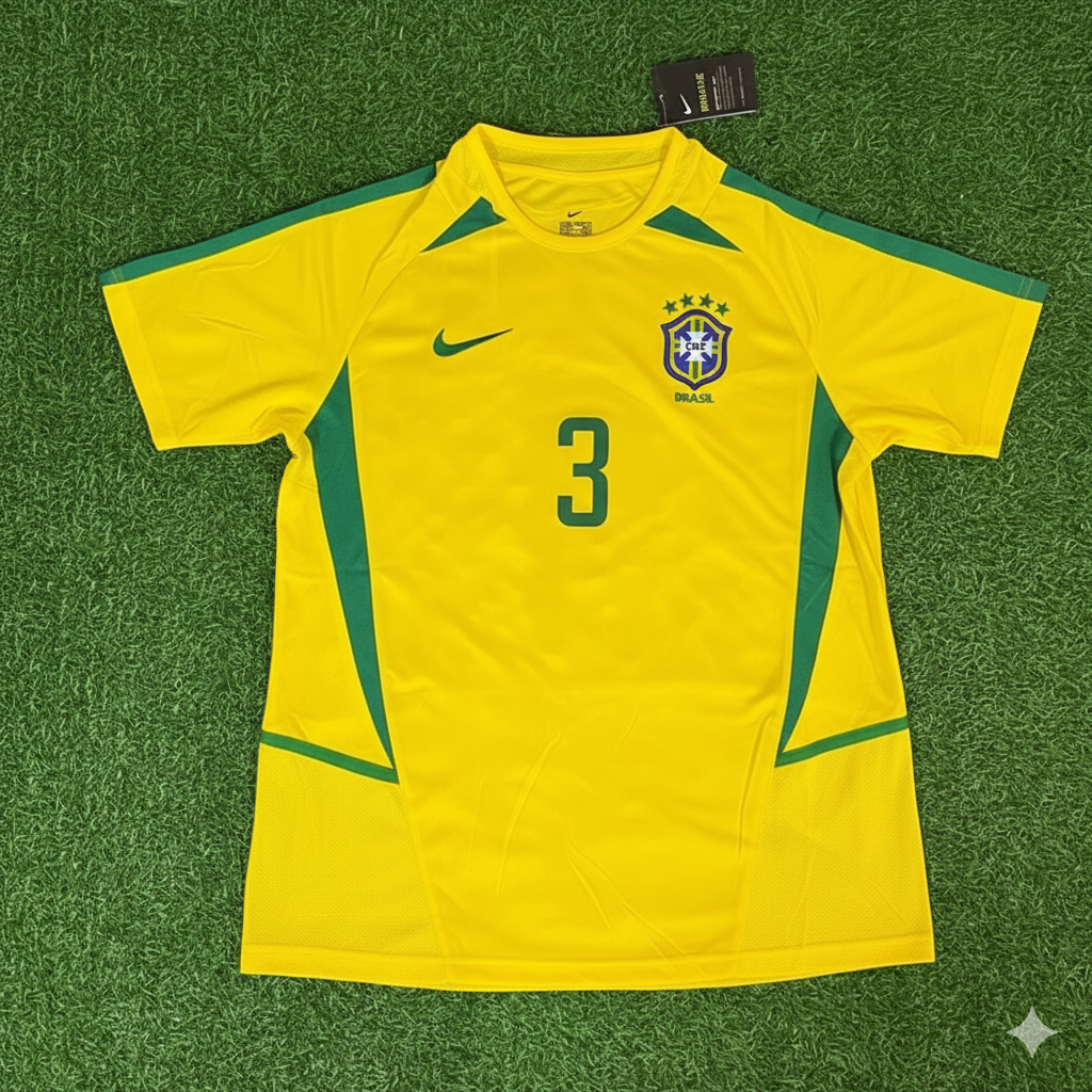 Lucio Brazil 2002 World Cup Yellow Retro Football Jersey – Front View