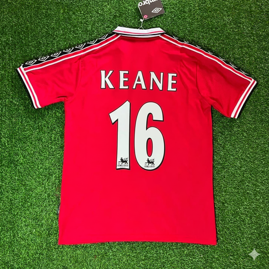 1999 Roy Keane Manchester United Red Retro Football Jersey Edition 2 – Back View