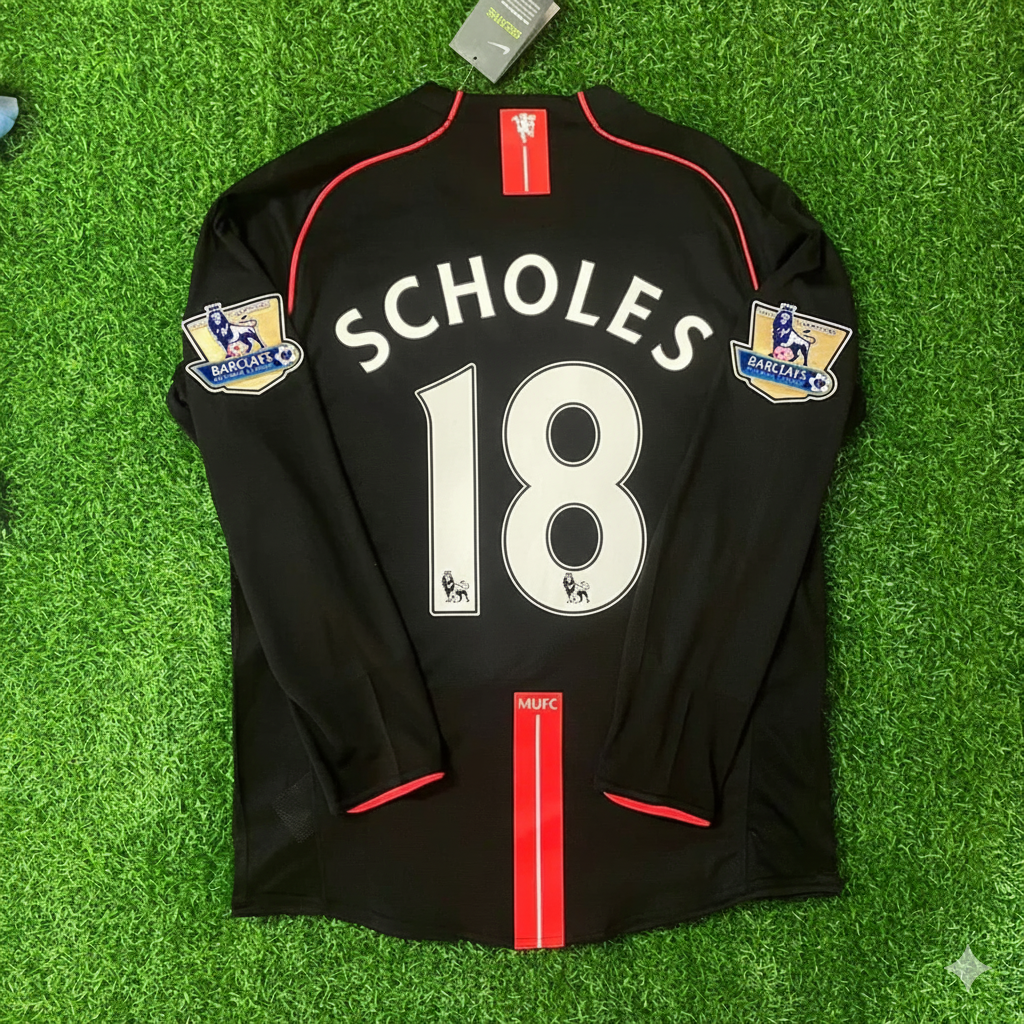 Paul Scholes 2007-2008 Manchester United Black Retro Jersey – Back View