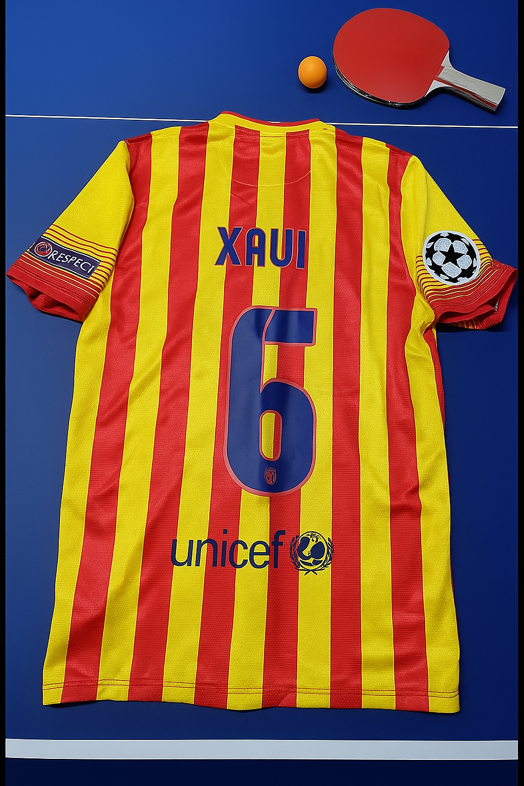 2013/14 Xavi Hernandez 6 - Barcelona Yellow Red Retro Football Jersey – Back View