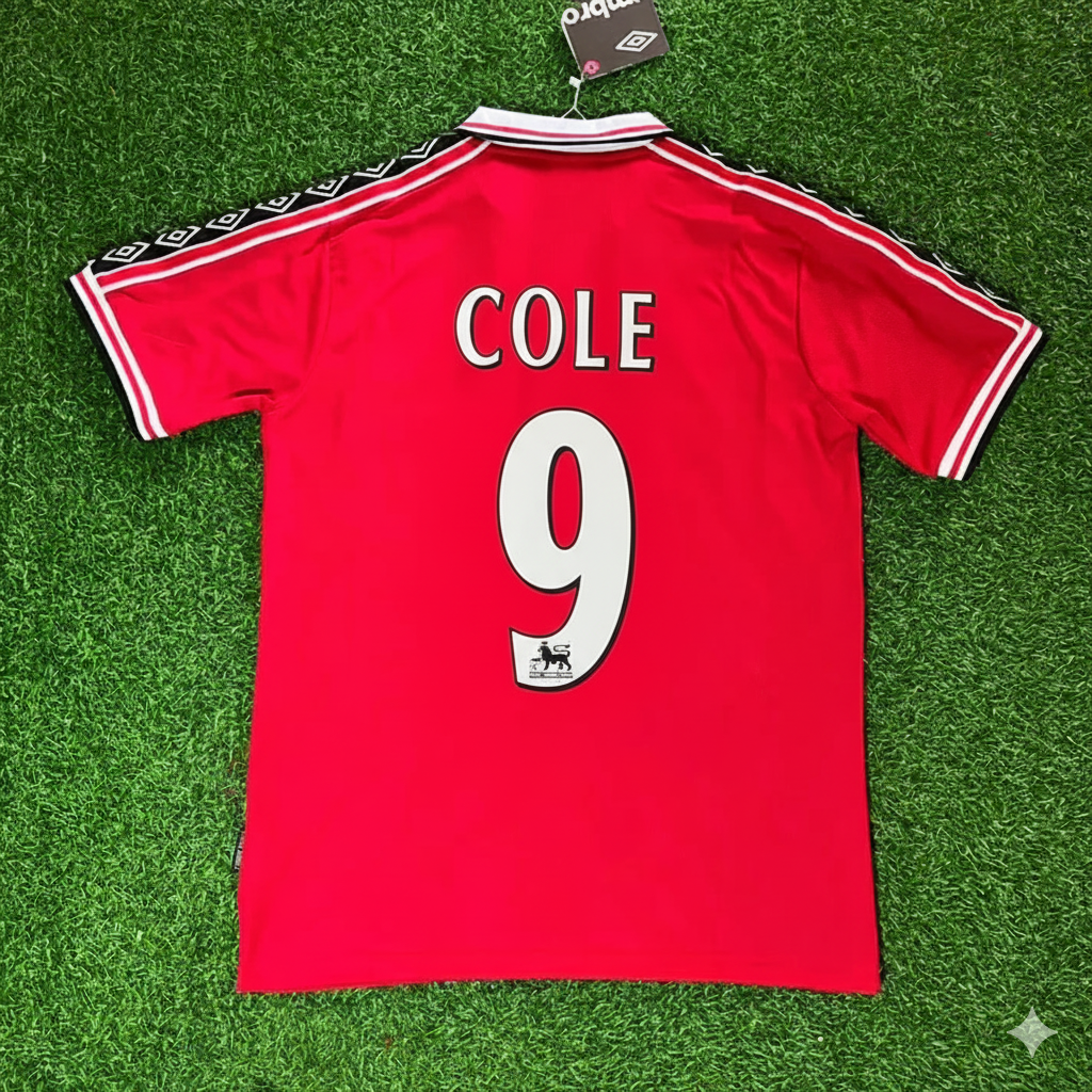 Andy Cole Manchester United 1999 Red Retro Jersey – Back View