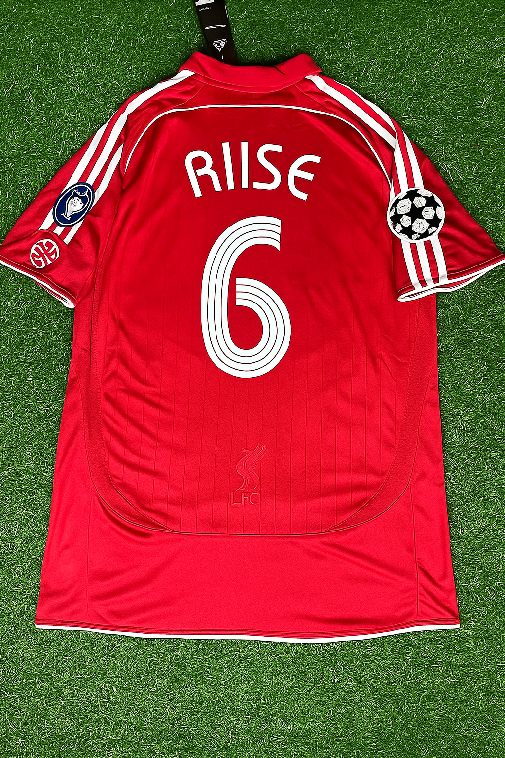 2007 John Arne Riise Liverpool 2008 Season Champions League Red Retro Football Jersey – Back View