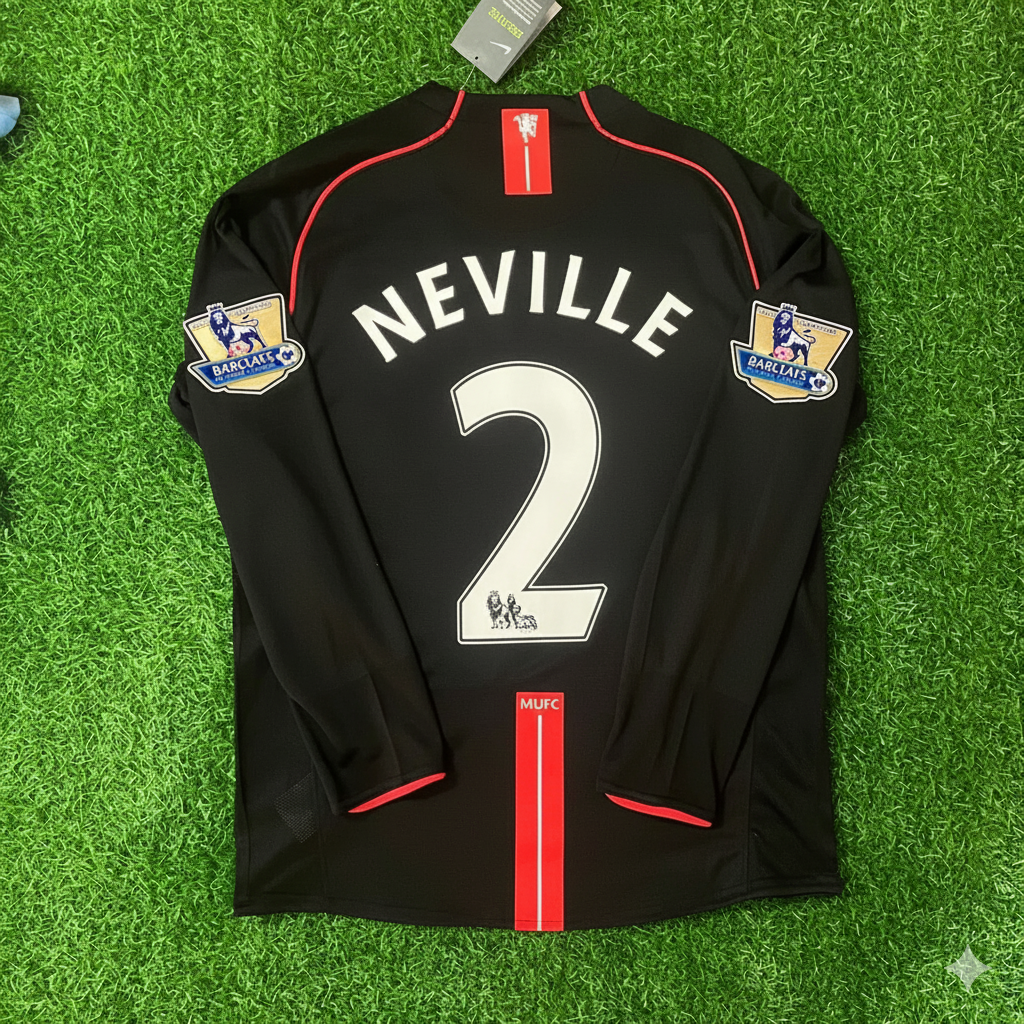 2007/08 Gary Neville Manchester United Black Retro Football Jersey – Back View