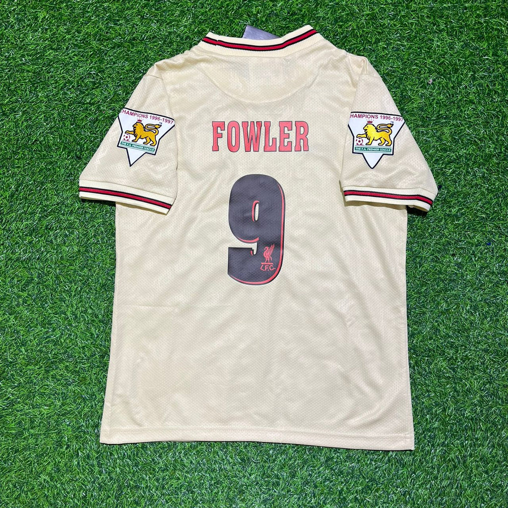 1996 Robbie Fowler Liverpool 1997 Retro Beige White Retro Football Jersey – Back View