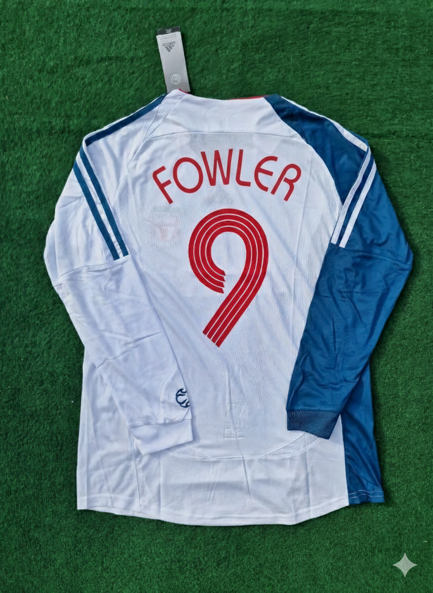 Liverpool 2007 White Blue Long Sleeve Retro Jersey – Robbie Fowler – Back View