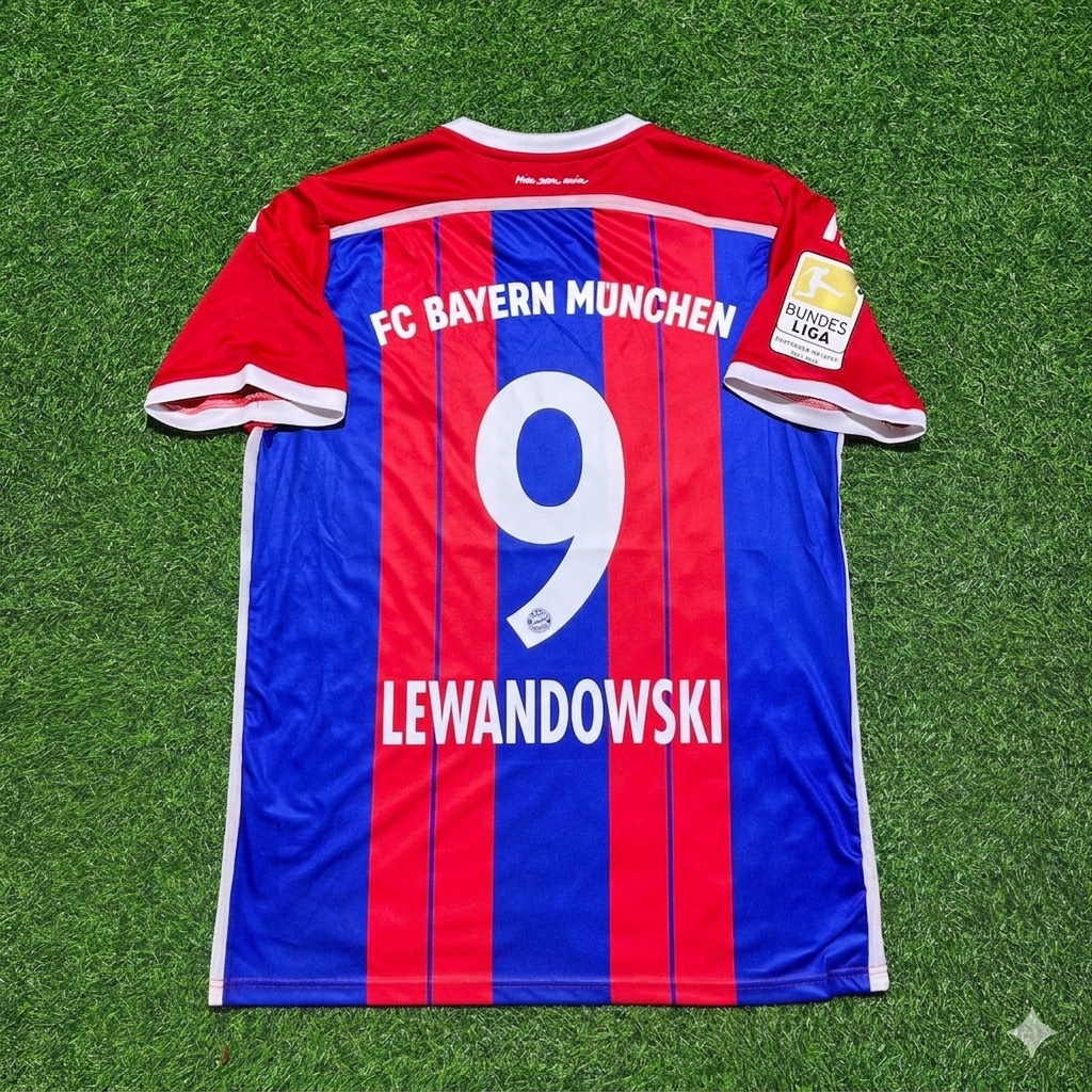 2014 Robert Lewandowski #9 Bayern Munich 2015 Home Retro Patch Football Jersey – Back View