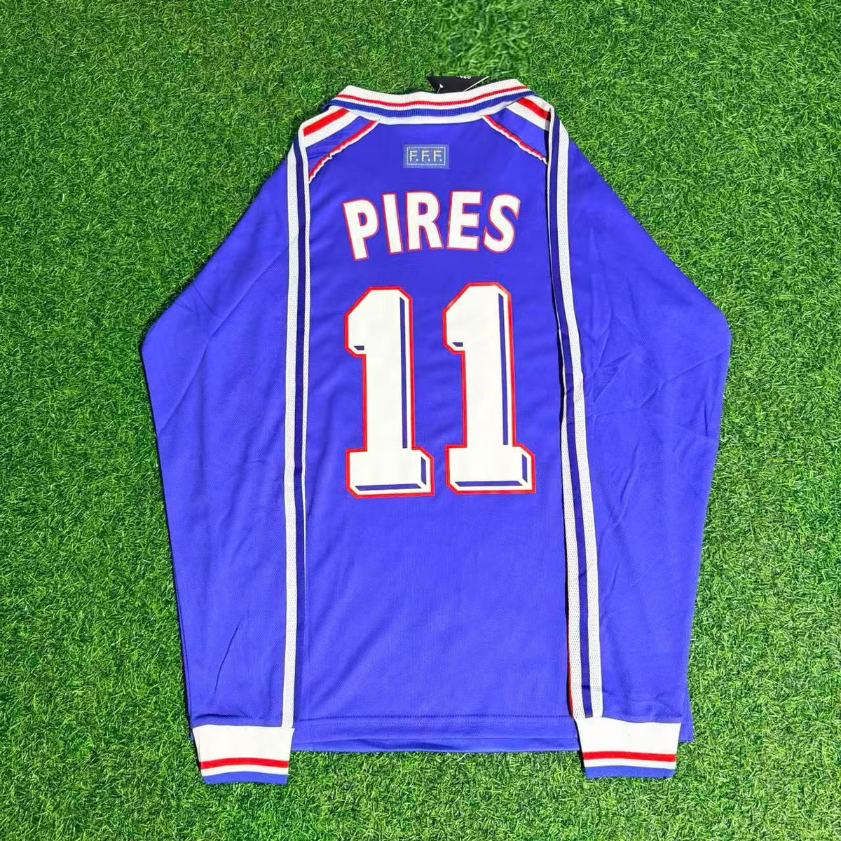 Robert Pires France 1998 World Cup Retro Long Sleeve Football Jersey – Back View