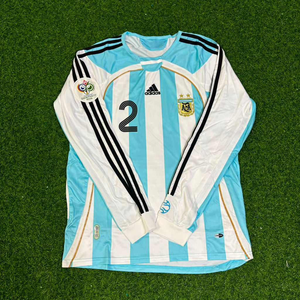 2006 Argentina World Cup Roberto Ayala #2 Retro Long Sleeve Football Jersey – Front View