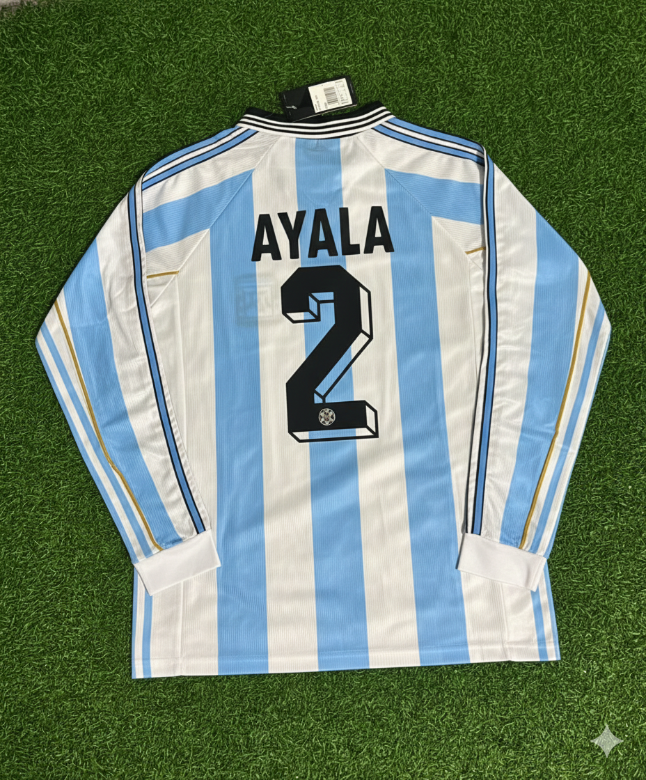 Argentina 1998 World Cup White Long Sleeve Retro Football Jersey – Roberto Ayala – Back View