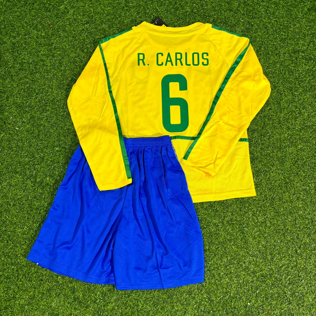 Brazil 2002 World Cup Home Long Sleeve Retro Jersey – Roberto Carlos #6 – Back View