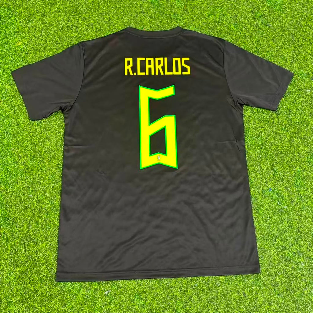 Brazil Black Retro Football Jersey – Roberto Carlos – Back View