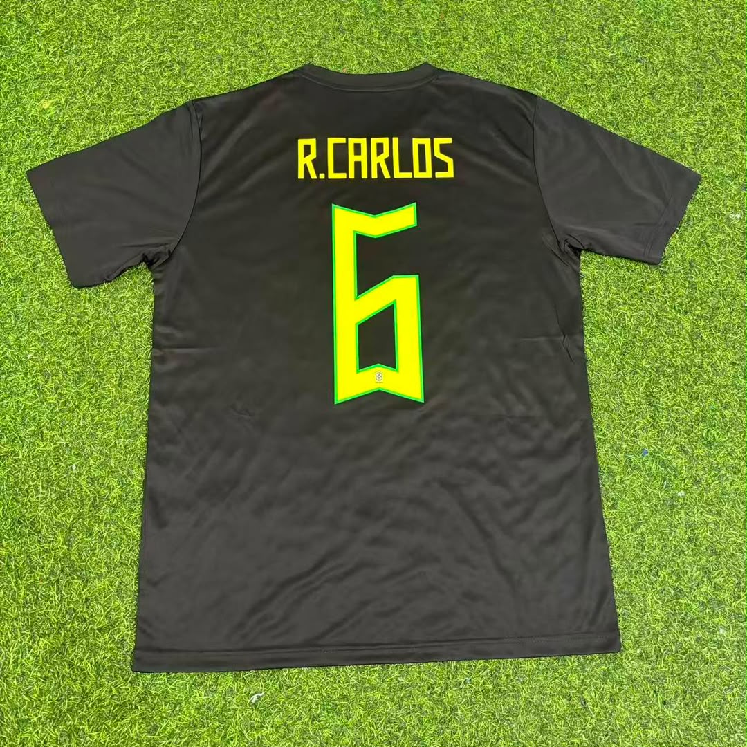 Brazil Black Retro Football Jersey – Roberto Carlos – Back View