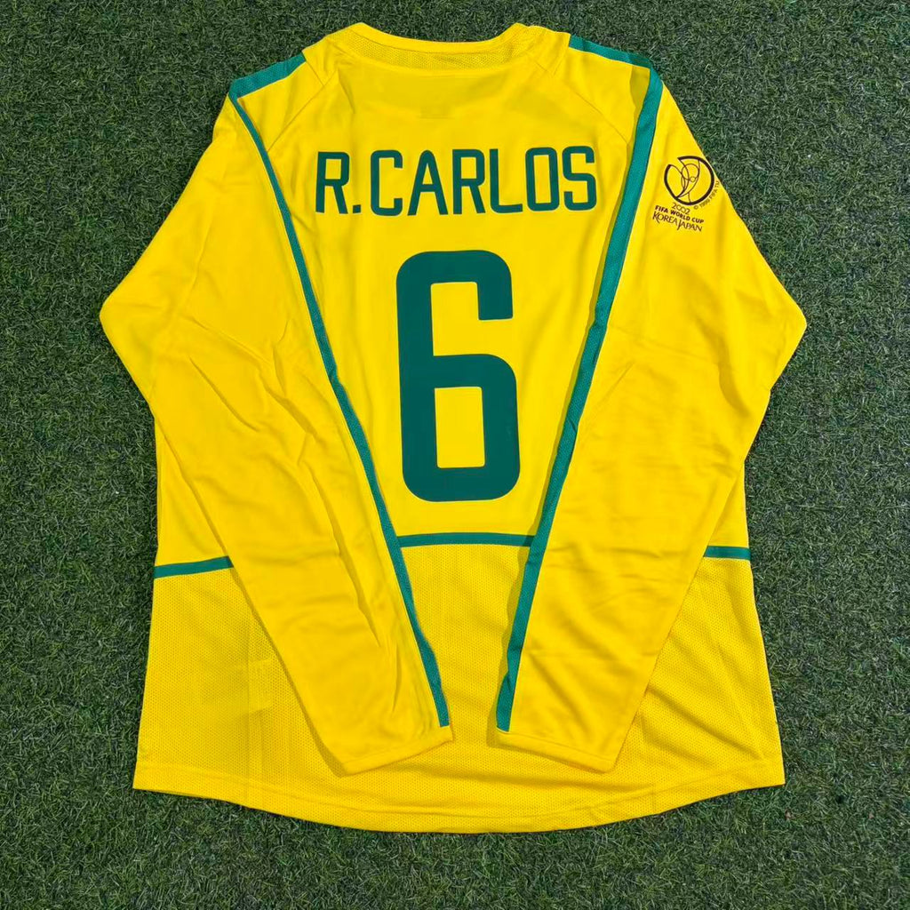 Brazil 2002 World Cup Final Yellow Long Sleeve Retro Football Jersey – Roberto Carlos – Back View
