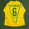 Brazil 2002 World Cup Final Yellow Long Sleeve Retro Football Jersey – Roberto Carlos – Back View