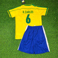 Roberto Carlos #6 Brazil 1998 World Cup Retro Kids Soccer Kit Jersey Kinder Enfant – Back View
