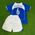 Roberto Carlos #6 Brazil 2004 Blue Away Kids Kit Retro Football Jersey – Back View
