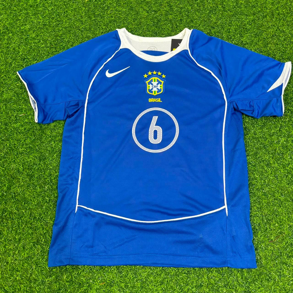 Brazil 2004 Blue Retro Football Jersey – Roberto Carlos – Front View