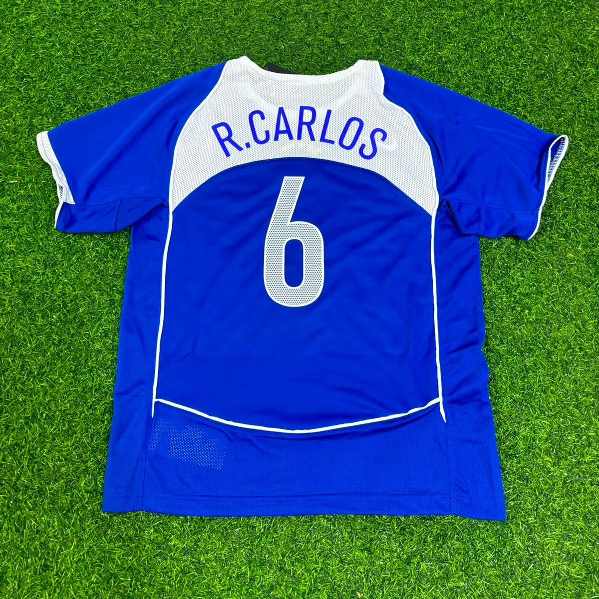 Brazil 2004 Blue Retro Football Jersey – Roberto Carlos – Back View