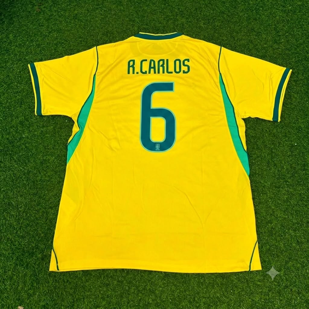 Roberto Carlos Brazil Commemorative Special Retro Football Jersey – Back View