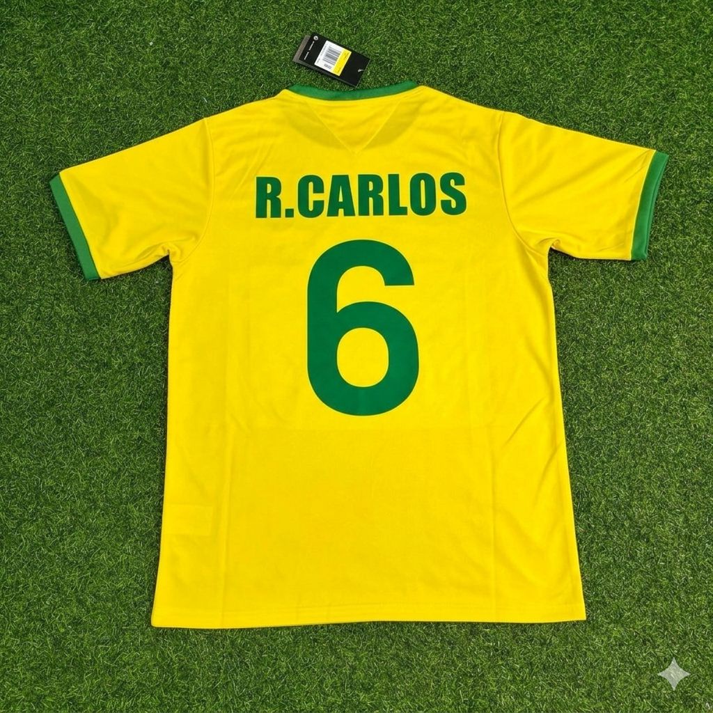 Roberto Carlos Brazil Retro Home Football Jersey – Back View