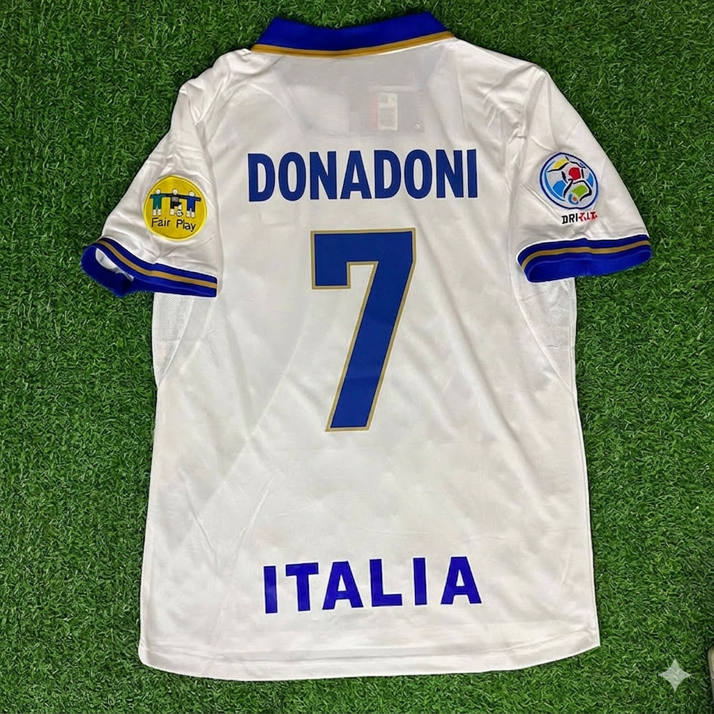 Italy EURO 1996 White Retro Jersey – Roberto Donadoni #7 – Back View