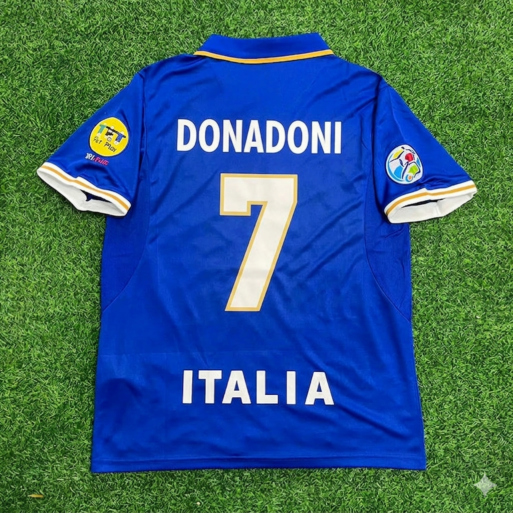 Italy EURO 1996 Blue Retro Soccer Kit Jersey Shirt – Roberto Donadoni #7 – Back View