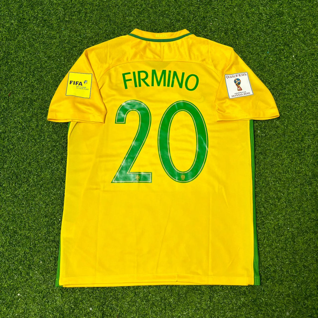 Roberto Firmino #20 Brazil 2018 World Cup Home Football Jersey – Back View