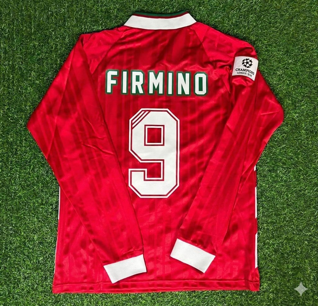 Roberto Firmino Liverpool Long Sleeve Retro Football Jersey – Back View