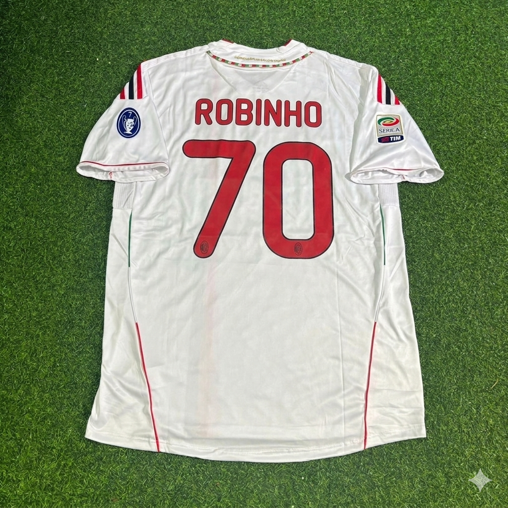 2011/12 Robinho #70 Milan White Away Retro Football Jersey – Back View