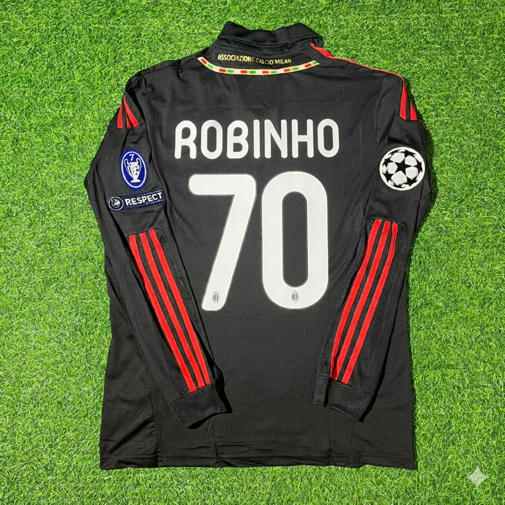 2011/12 Robinho AC Milan Red & Black Retro Football Jersey Collection – Back View
