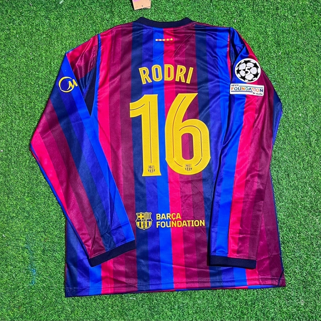 Rodri #16 Barcelona 2027 New Season Champions League Patch Home Long Sleeve Jersey – Back View