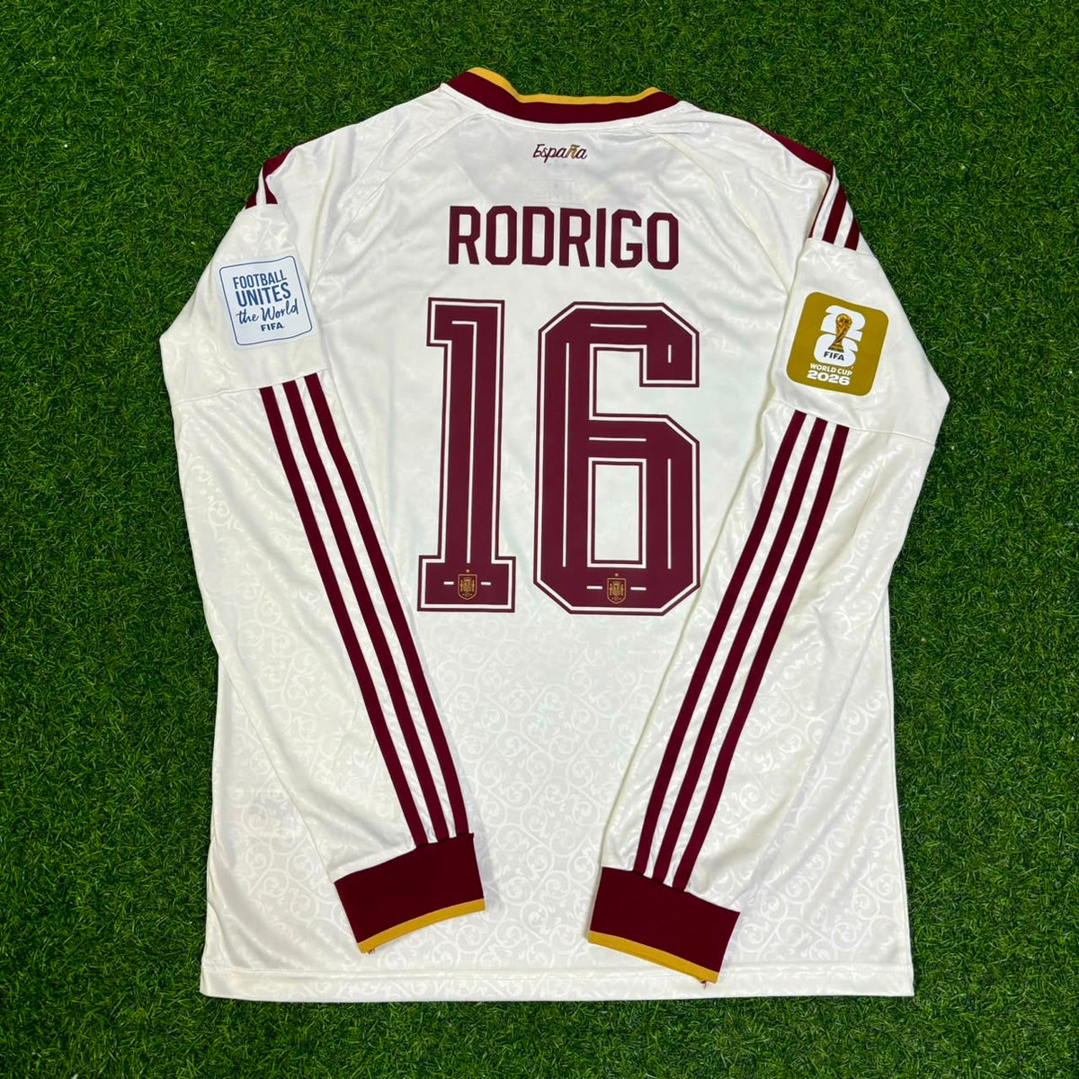 Rodri #16 Spain 2026 World Cup Away Long Sleeve Jersey – Back View