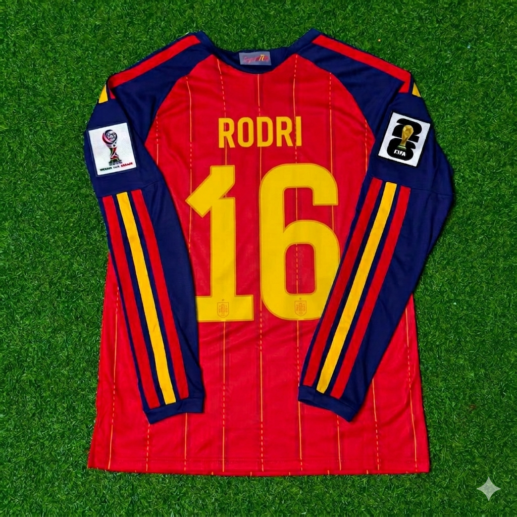 Rodri #16 Spain 2026 World Cup Home Long Sleeve Jersey – Back View