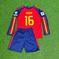 Spain 2026 World Cup Kids Home Long Sleeve Football Jersey – Rodri – Back View