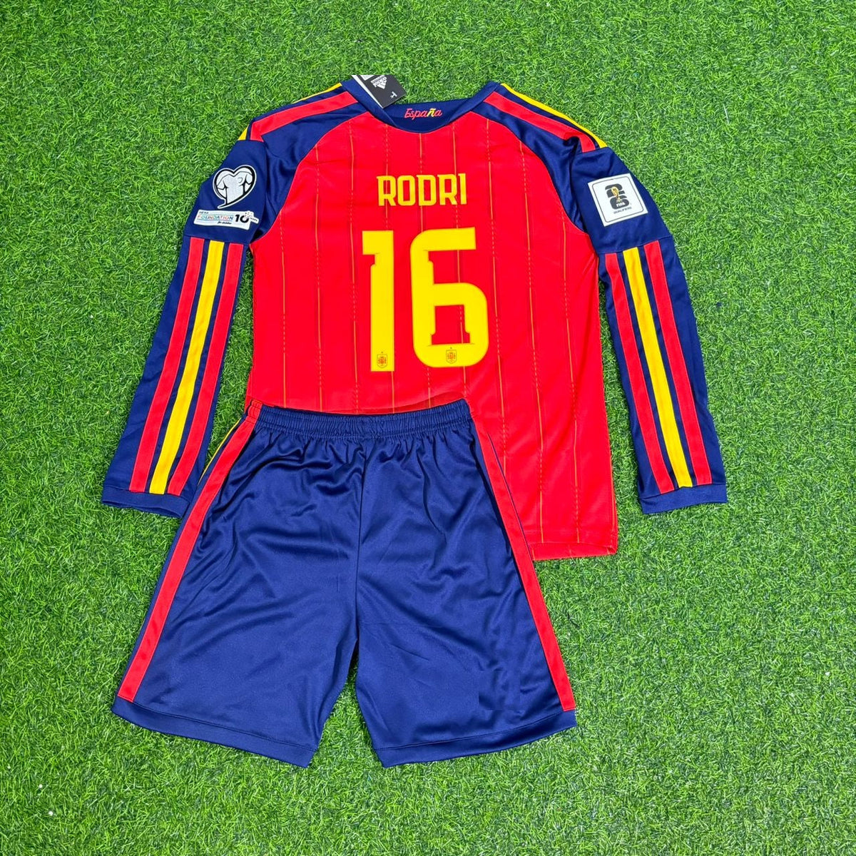 Spain 2026 World Cup Kids Home Long Sleeve Football Jersey – Rodri – Back View