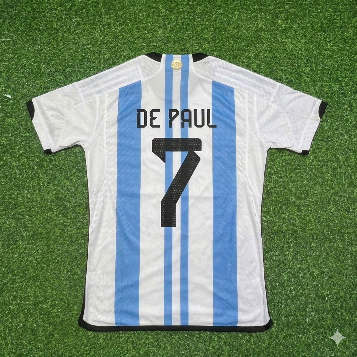2022 Argentina World Cup Rodrigo de Paul 7- Qatar Champion Home Football Jersey – Back View