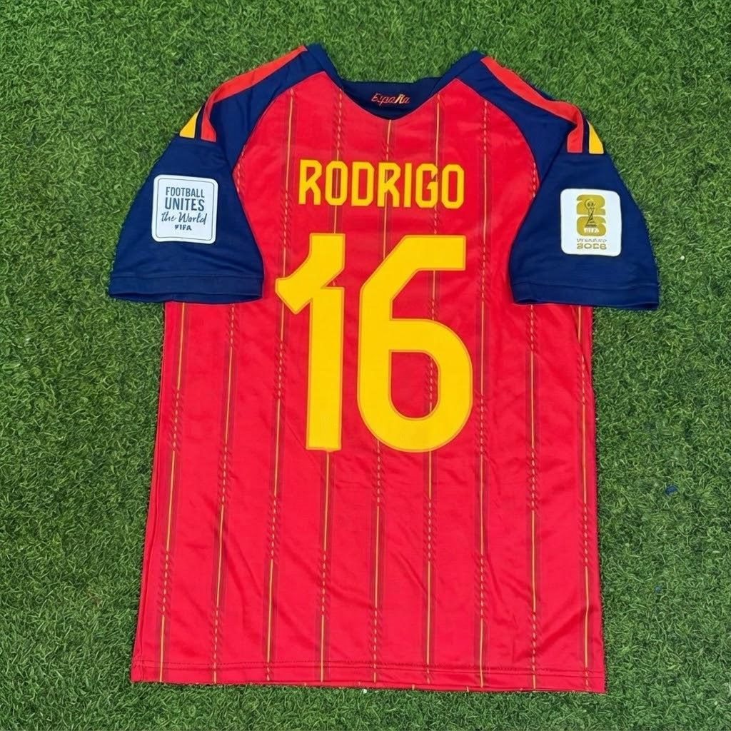 Rodrigo #16 Spain Two Star 2026 World Cup Champions Home Jersey – Back View