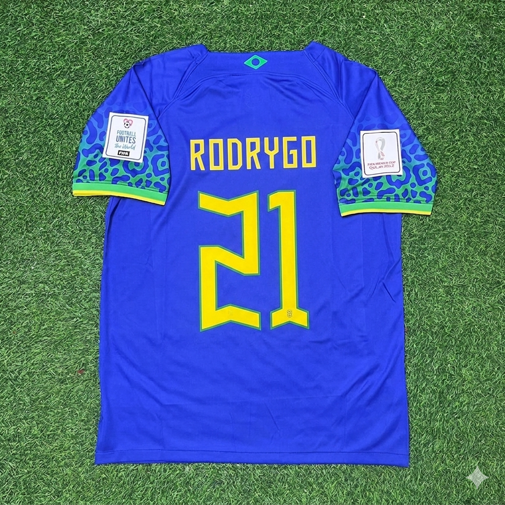 2022 Brazil World Cup Rodrygo 21 Football Jersey – Back View