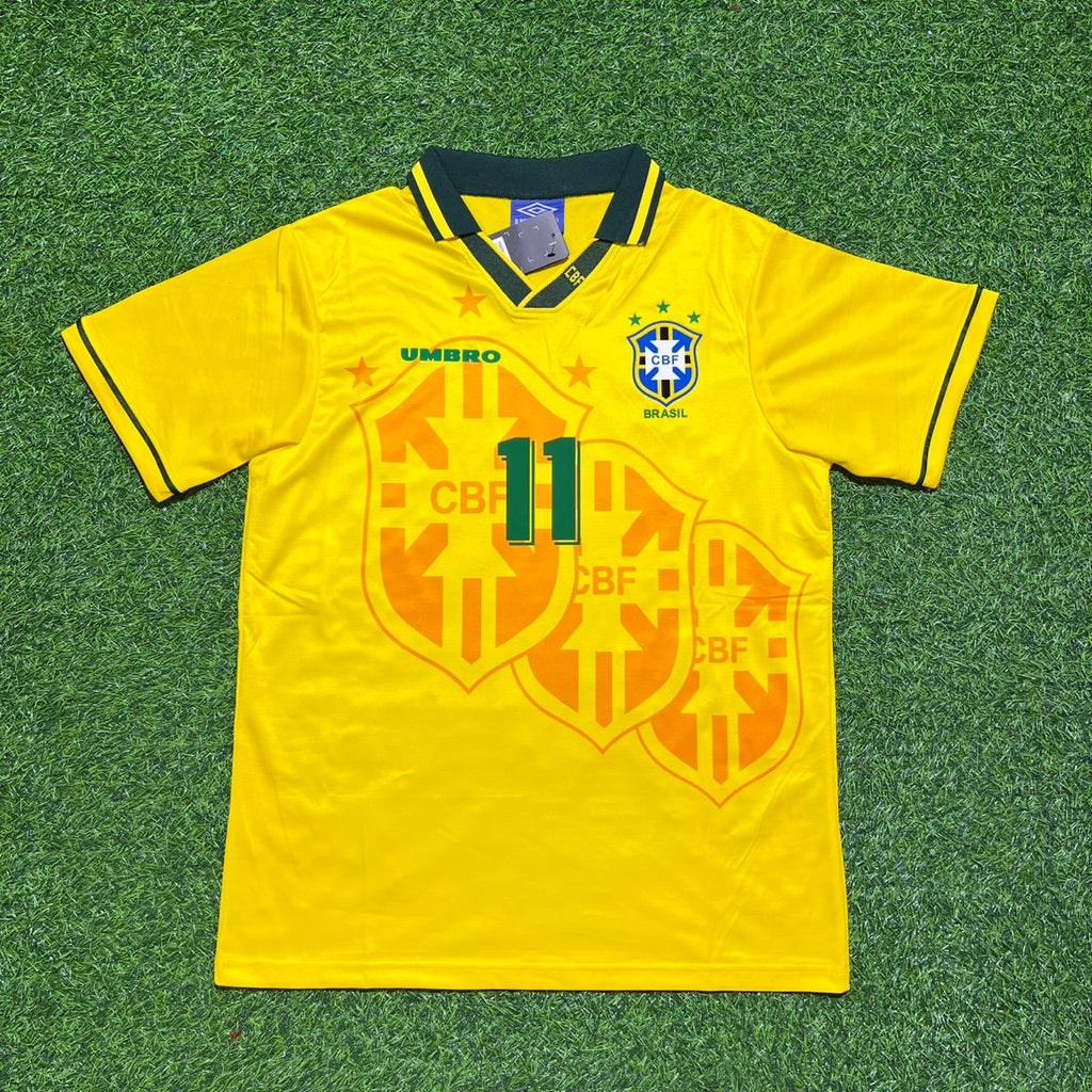 Brazil 1994 World Cup Final Retro Football Jersey – Romário #11 – Front View