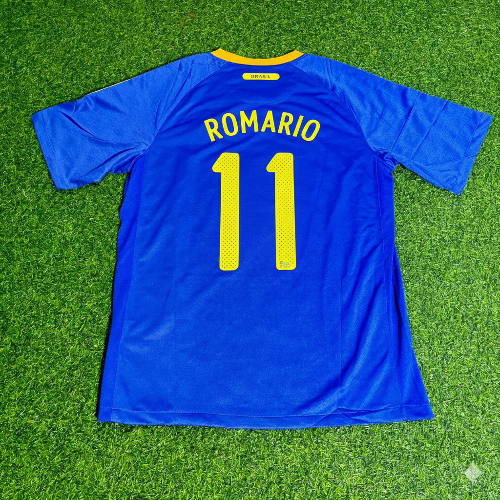 2010 Brazil World Cup Romario Retro Blue Football Jersey – Back View